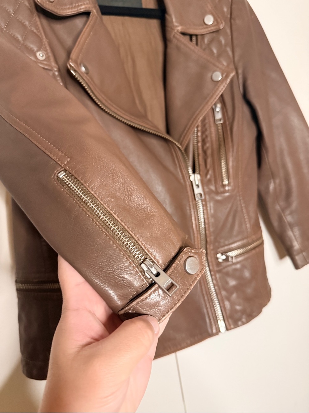 AllSaints Cropped Cargo Leather Biker Jacket - Picture 5 of 10